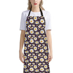 Watercolor White Daisy Pattern Print Bib Apron With Pocket