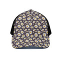 Watercolor White Daisy Pattern Print Black Mesh Trucker Hat