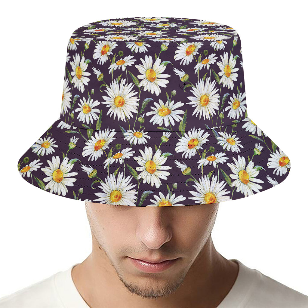 Watercolor White Daisy Pattern Print Bucket Hat