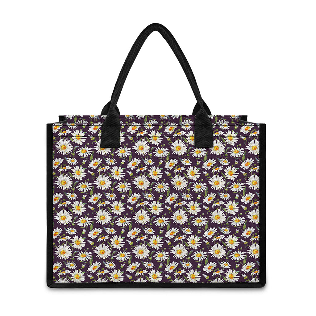 Watercolor White Daisy Pattern Print Canvas Tote Bag