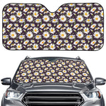 Watercolor White Daisy Pattern Print Car Windshield Sun Shade