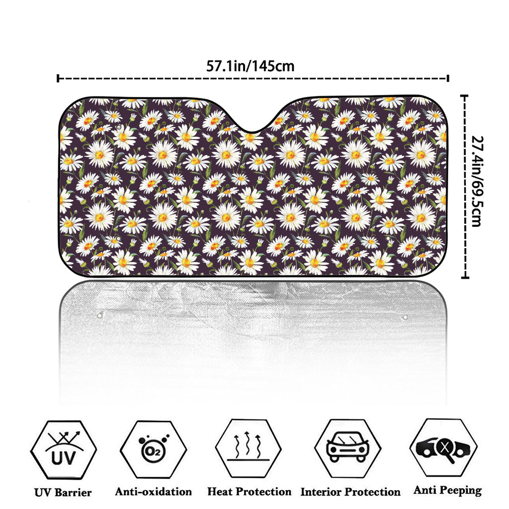 Watercolor White Daisy Pattern Print Car Windshield Sun Shade