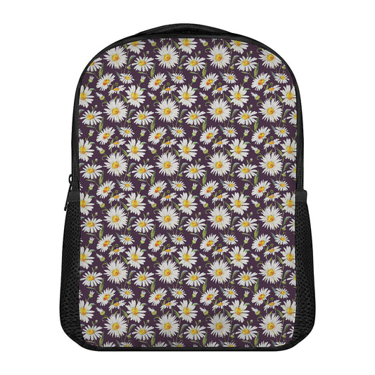 Watercolor White Daisy Pattern Print Casual Backpack