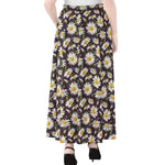 Watercolor White Daisy Pattern Print Chiffon Maxi Skirt