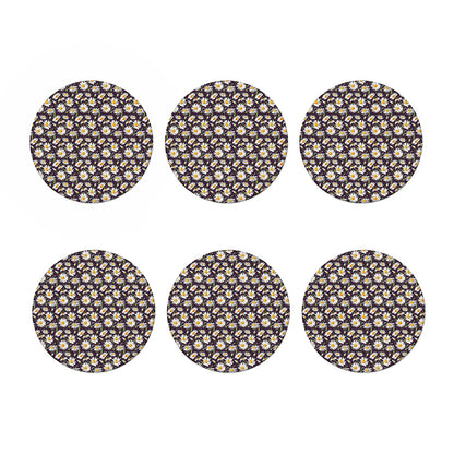 Watercolor White Daisy Pattern Print Coaster Set