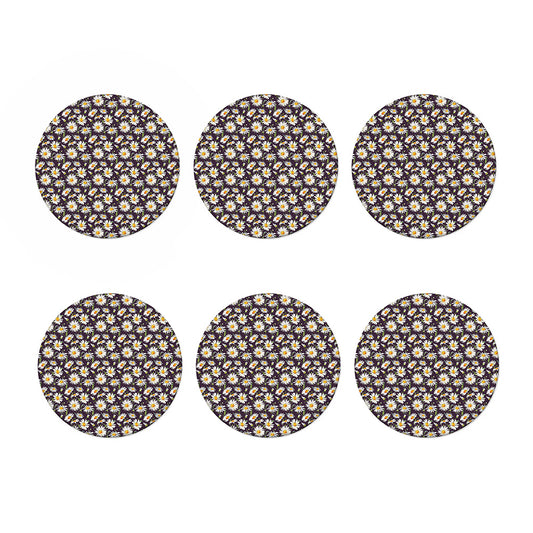 Watercolor White Daisy Pattern Print Coaster Set