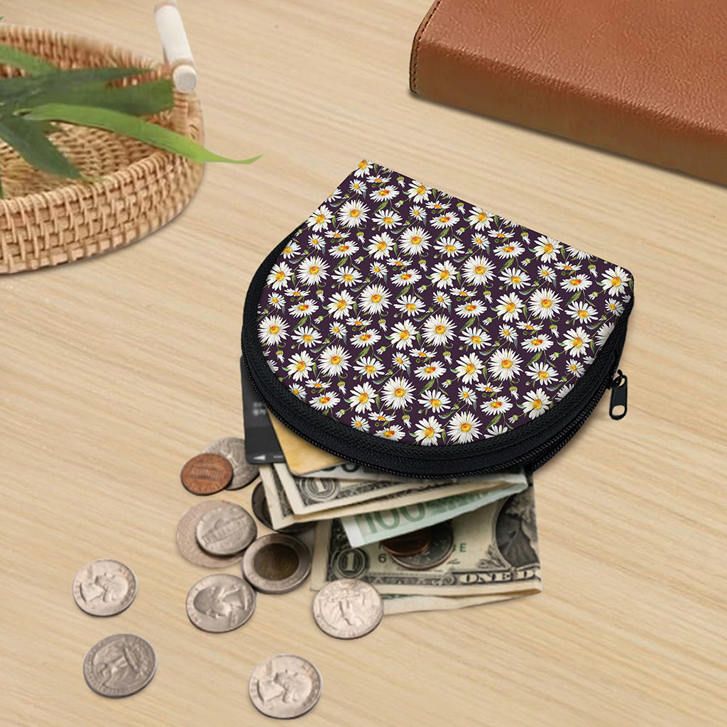 Watercolor White Daisy Pattern Print Coin Purse