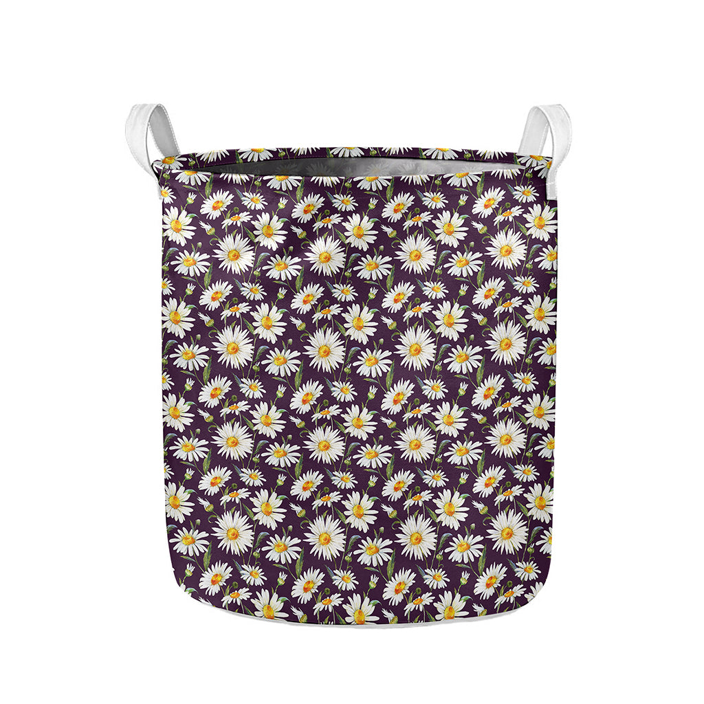 Watercolor White Daisy Pattern Print Collapsible Laundry Basket