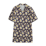 Watercolor White Daisy Pattern Print Cotton Hawaiian Shirt