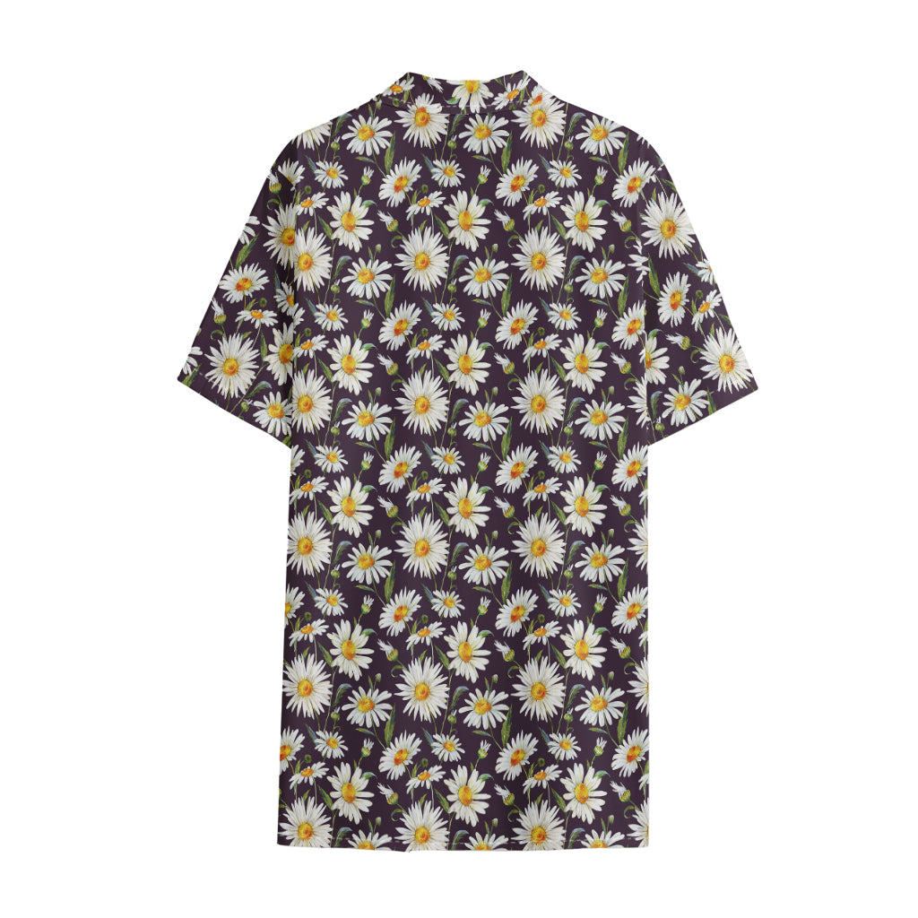 Watercolor White Daisy Pattern Print Cotton Hawaiian Shirt
