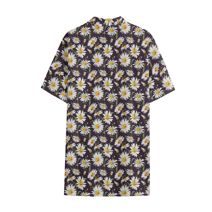Watercolor White Daisy Pattern Print Cotton Hawaiian Shirt