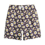 Watercolor White Daisy Pattern Print Cotton Shorts