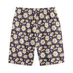 Watercolor White Daisy Pattern Print Cotton Shorts