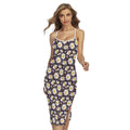 Watercolor White Daisy Pattern Print Cross Back Cami Dress