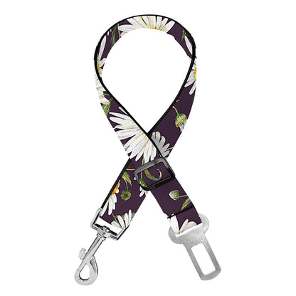 Watercolor White Daisy Pattern Print Dog Seat Belt