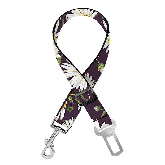 Watercolor White Daisy Pattern Print Dog Seat Belt