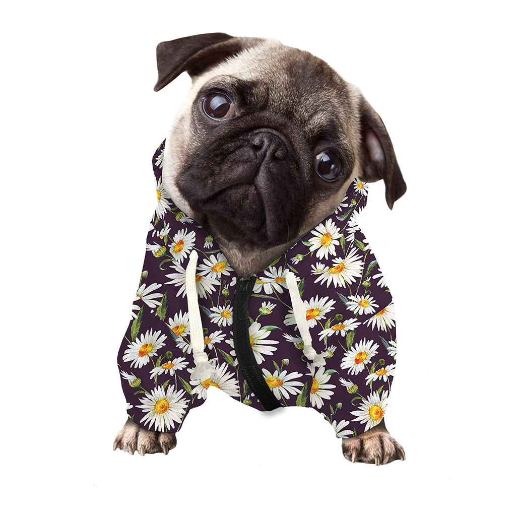 Watercolor White Daisy Pattern Print Dog Zip Up Hoodie