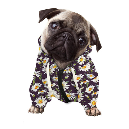 Watercolor White Daisy Pattern Print Dog Zip Up Hoodie