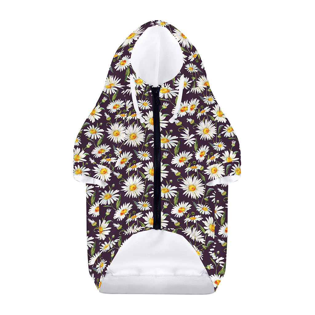 Watercolor White Daisy Pattern Print Dog Zip Up Hoodie
