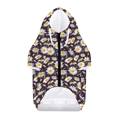 Watercolor White Daisy Pattern Print Dog Zip Up Hoodie