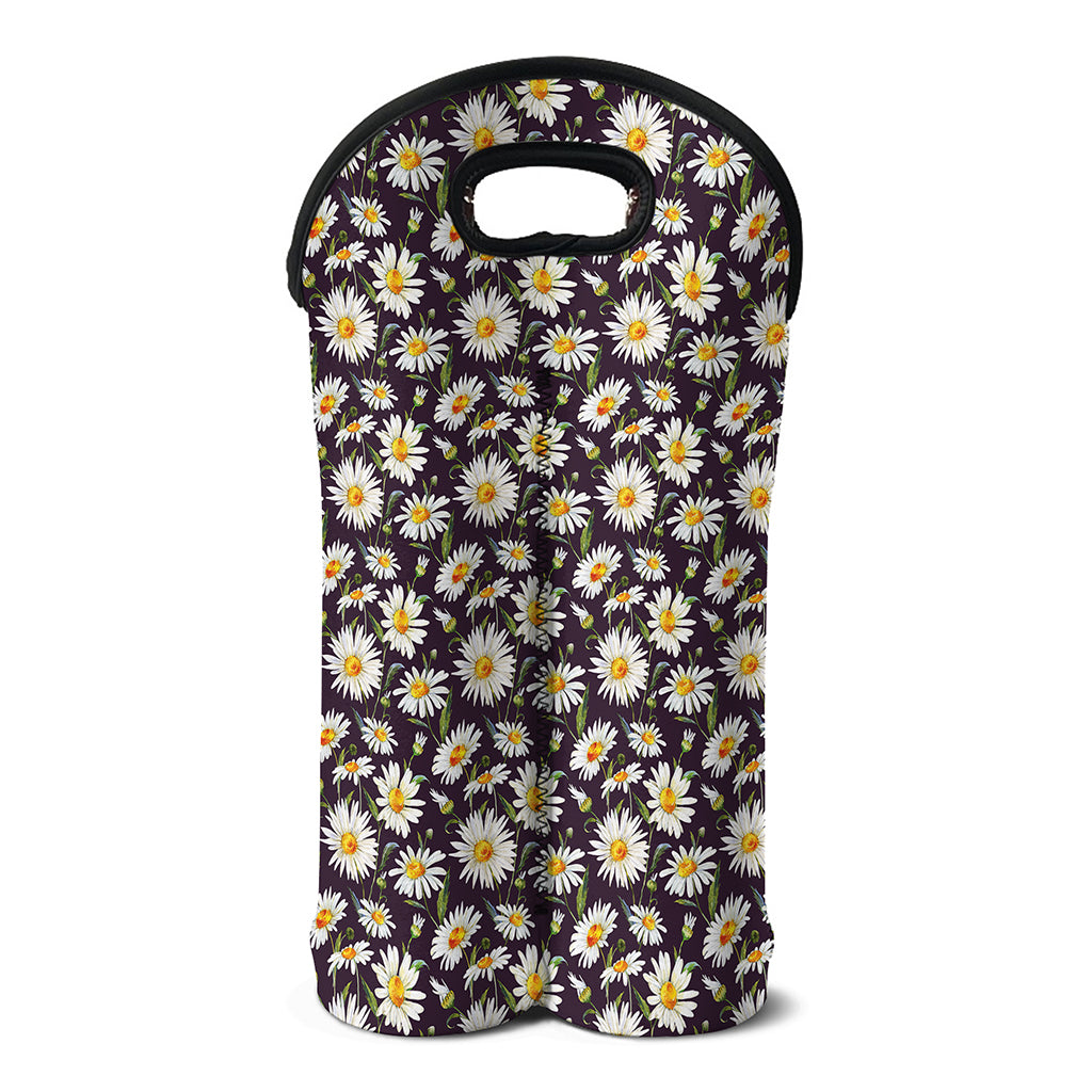 Watercolor White Daisy Pattern Print Double Neoprene Wine Tote
