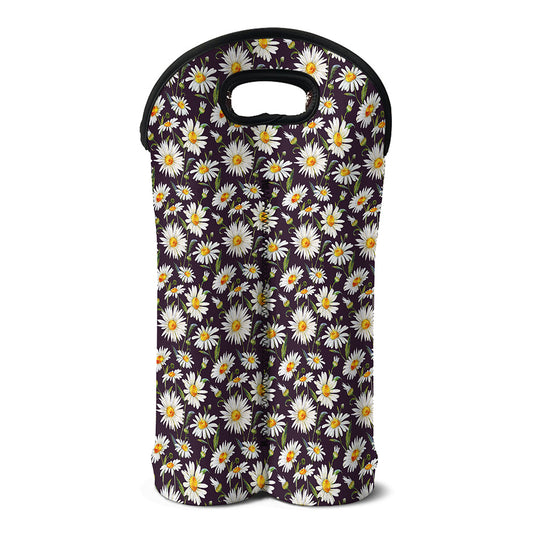 Watercolor White Daisy Pattern Print Double Neoprene Wine Tote