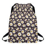 Watercolor White Daisy Pattern Print Drawstring Backpack