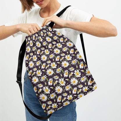 Watercolor White Daisy Pattern Print Drawstring Backpack