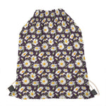 Watercolor White Daisy Pattern Print Drawstring Bag