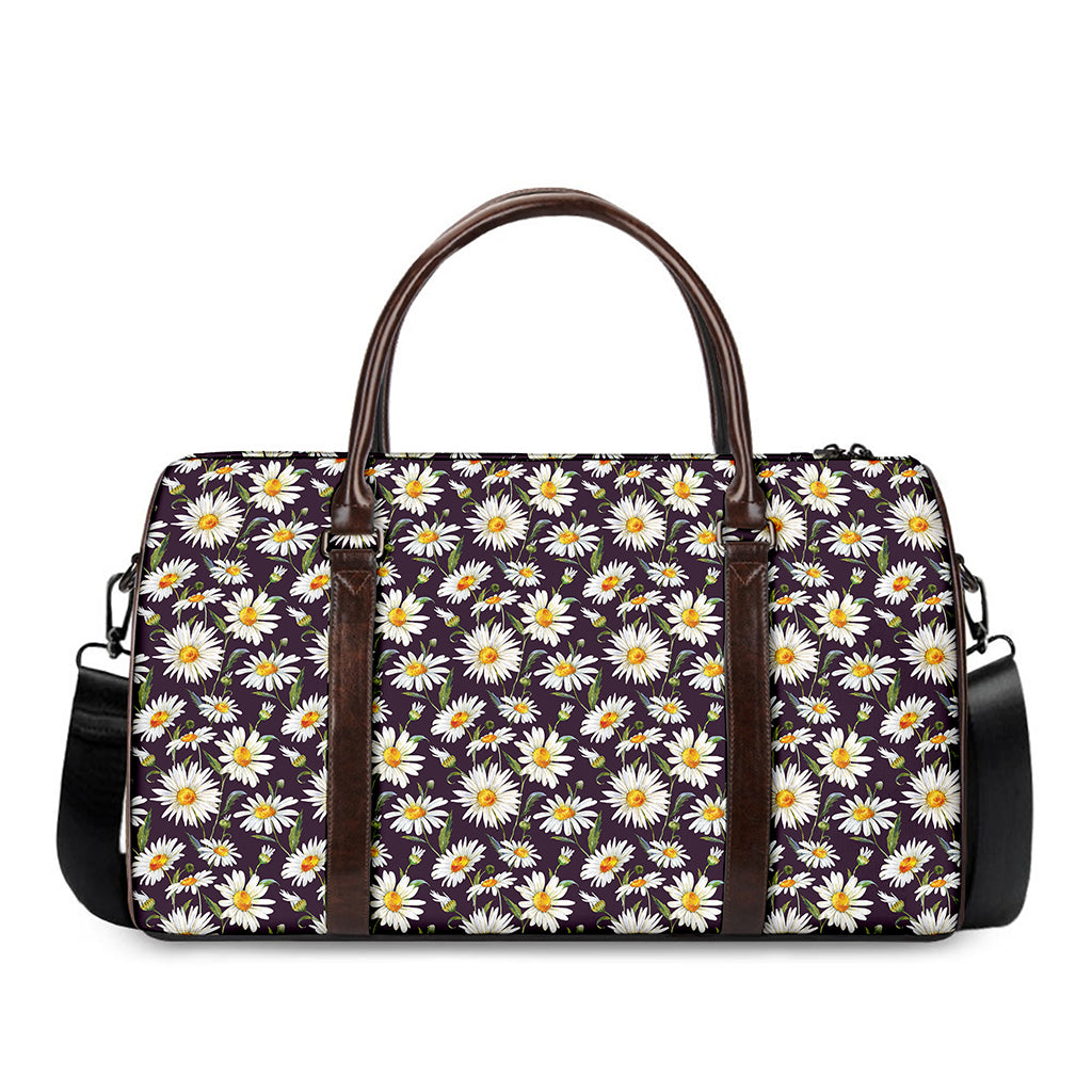 Watercolor White Daisy Pattern Print Duffle Bag