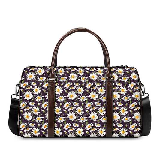 Watercolor White Daisy Pattern Print Duffle Bag