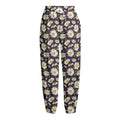 Watercolor White Daisy Pattern Print Fleece Lined Knit Pants