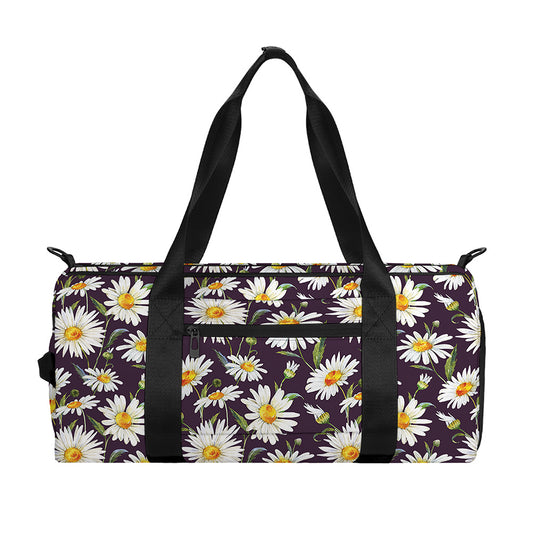 Watercolor White Daisy Pattern Print Gym Bag