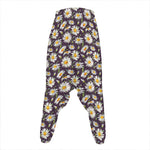Watercolor White Daisy Pattern Print Hammer Pants