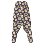 Watercolor White Daisy Pattern Print Hammer Pants