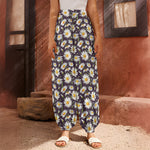 Watercolor White Daisy Pattern Print Harem Pants