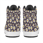 Watercolor White Daisy Pattern Print High Top Leather Sneakers