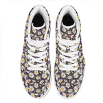 Watercolor White Daisy Pattern Print High Top Leather Sneakers