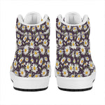 Watercolor White Daisy Pattern Print High Top Leather Sneakers