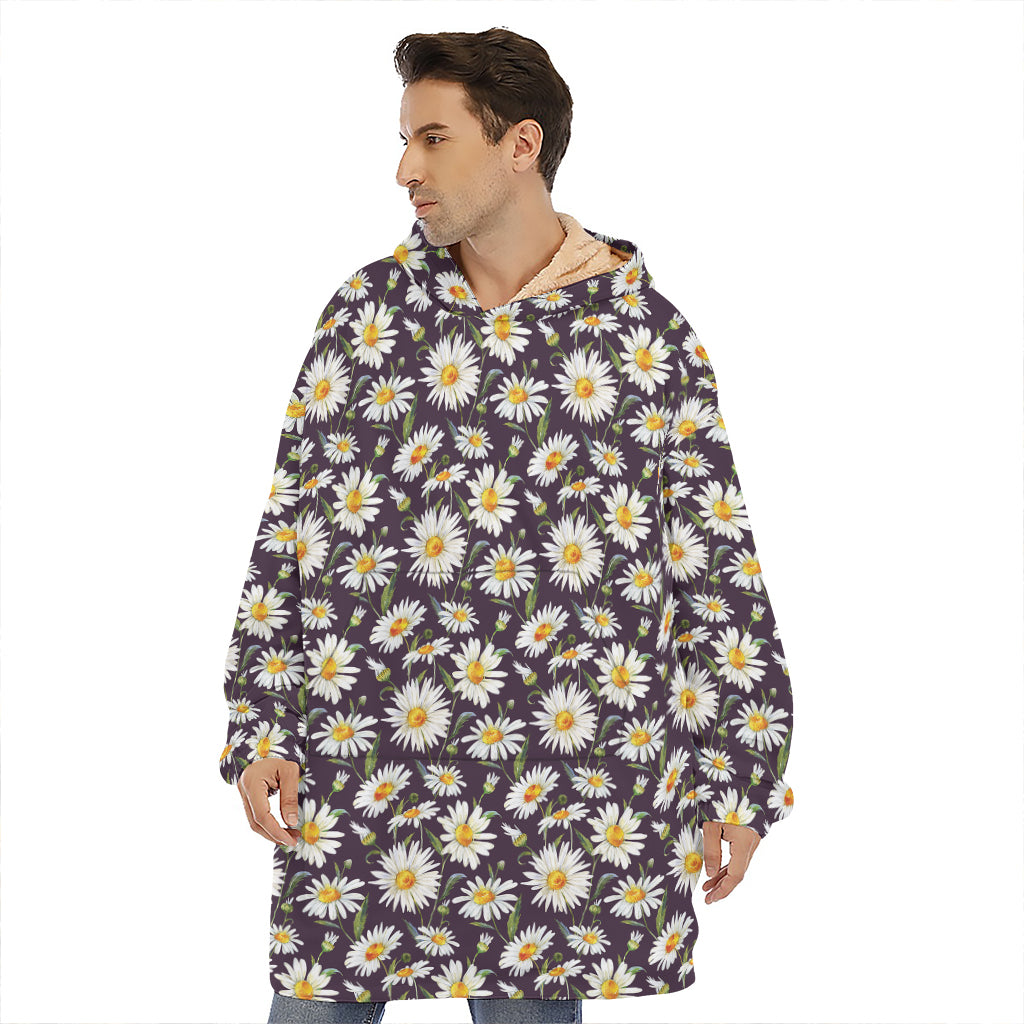 Watercolor White Daisy Pattern Print Hoodie Blanket