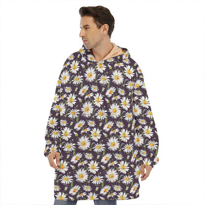 Watercolor White Daisy Pattern Print Hoodie Blanket