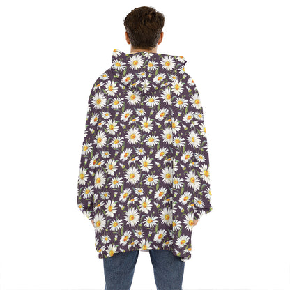 Watercolor White Daisy Pattern Print Hoodie Blanket