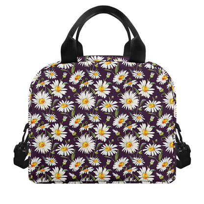 Watercolor White Daisy Pattern Print Insulated Lunch Bag