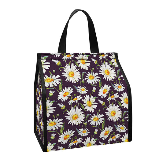 Watercolor White Daisy Pattern Print Insulated Lunch Tote