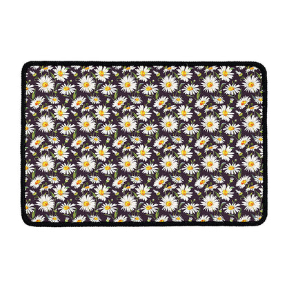 Watercolor White Daisy Pattern Print Kitchen Mat