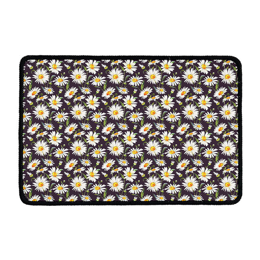 Watercolor White Daisy Pattern Print Kitchen Mat