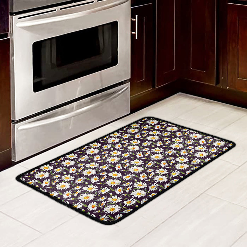 Watercolor White Daisy Pattern Print Kitchen Mat