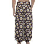 Watercolor White Daisy Pattern Print Lantern Pants