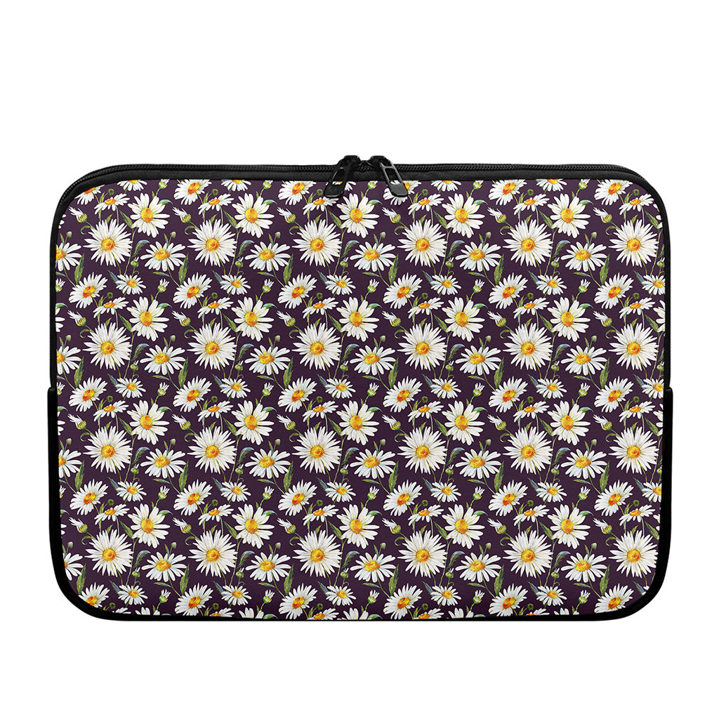 Watercolor White Daisy Pattern Print Laptop Sleeve