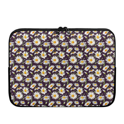Watercolor White Daisy Pattern Print Laptop Sleeve